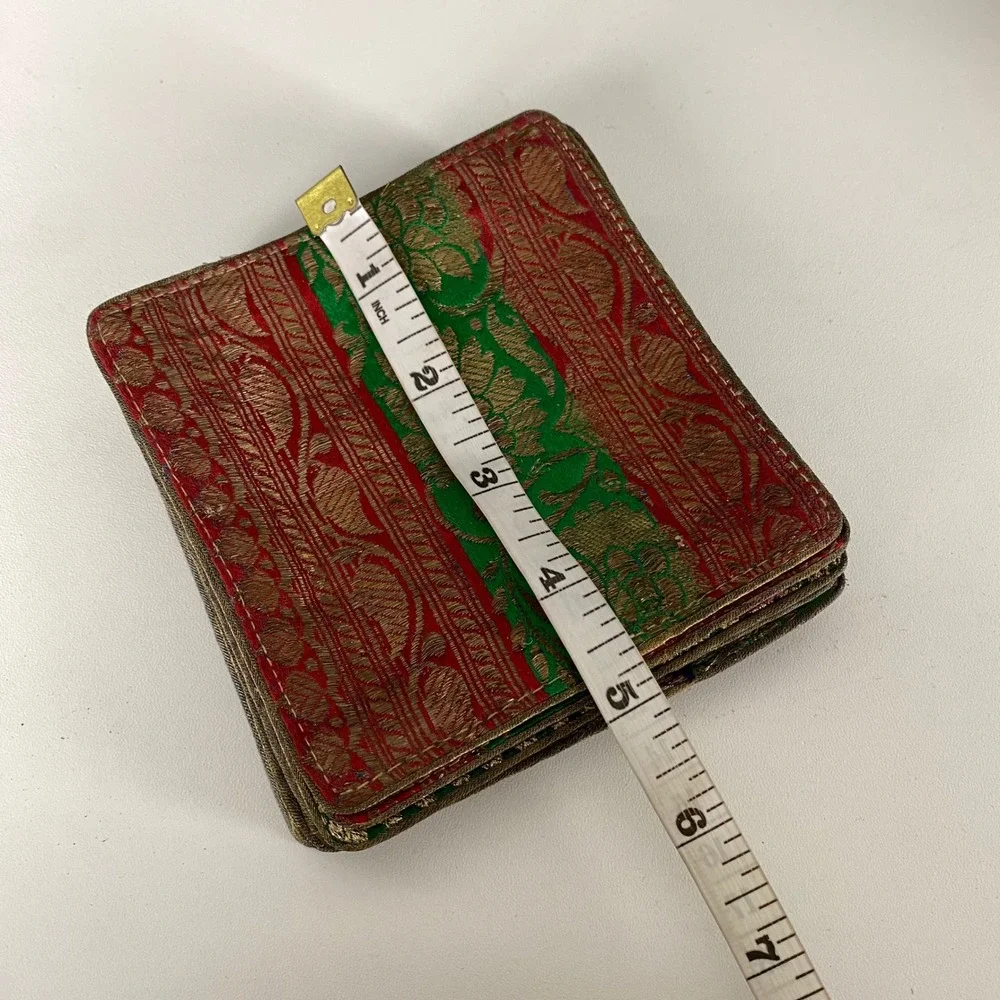 Set of 6 Vintage Brocade Fabric Coasters Multicolor Gold Metallic Embroidered